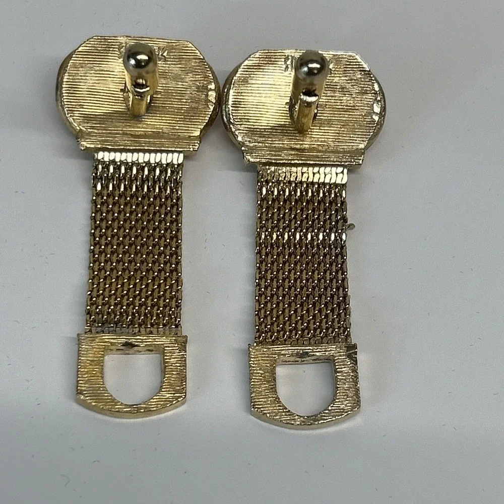 Swank Pink Moonglow & Gold Tone Cuff Links Signed Vintage Oval Gem Clasp Stamped